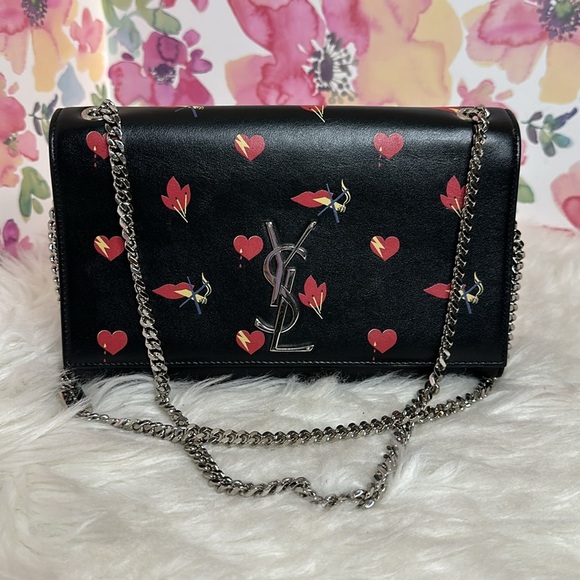 💯Authentic YSL Black Calfskin Printed Kate Medium, Black🍀 - Picture 16 of 17
